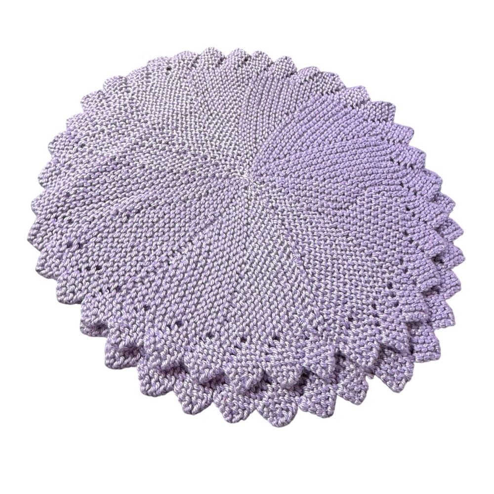 Set of 2‎ Handmade Knitted Doily Table Centerpiece Purple Round Knit Decor